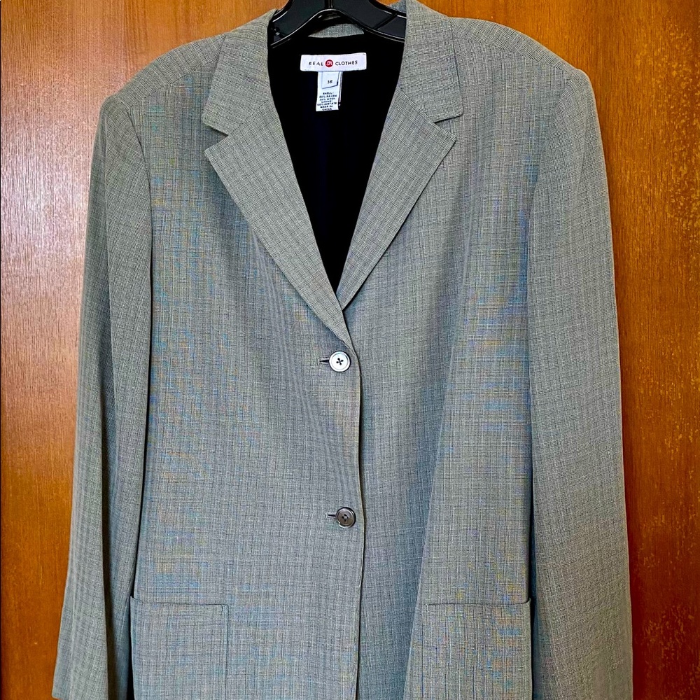 Saks Real Clothes Lightweight Blazer, gray print, size 16.